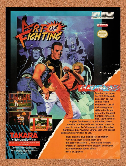 1993 Art Of Fighting SNES Original Ad v1 - for just $17.99! 