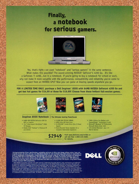 2003 EA PC Games Dell nVidia Notebook Original Advertisement v1 - for just $19.49! 