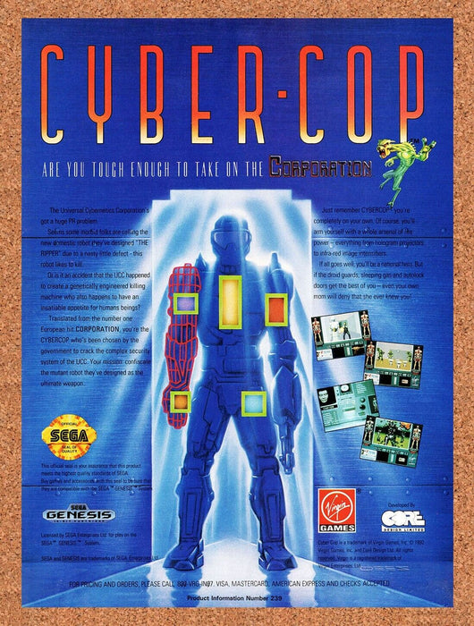 1993 Cyber Cop Genesis Original Ad v1 - for just $17.99! 