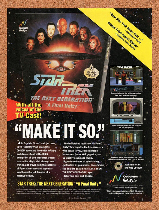 1995 Star Trek A Final Unity PC Original Ad v1 - for just $17.99! 