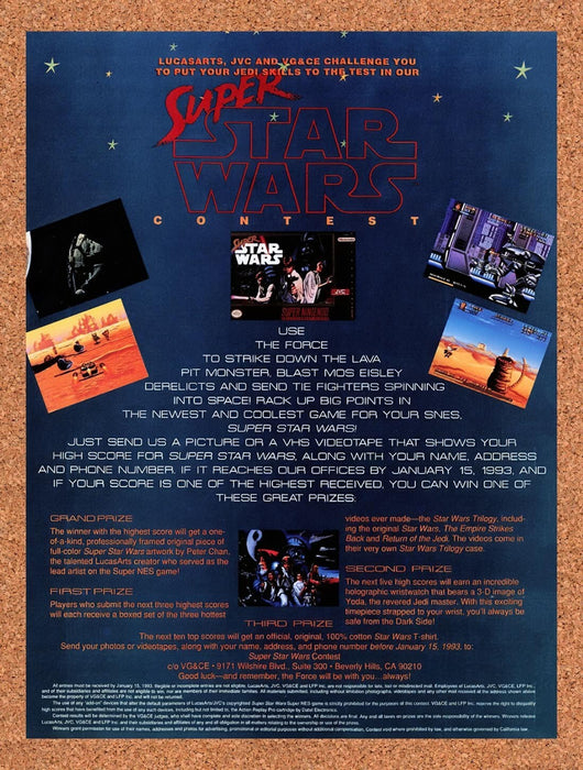 1992 Super Star Wars SNES Contest Original Ad v4 - for just $17.99! 