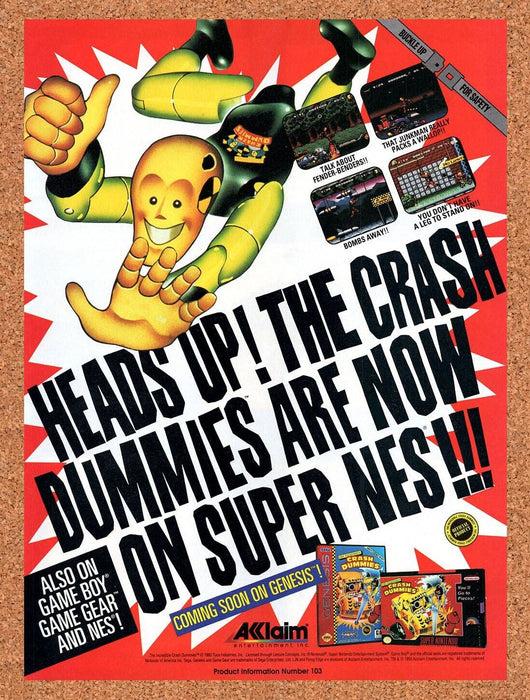 1993 Crash Test Dummies SNES Original Ad v2 - for just $17.99! 