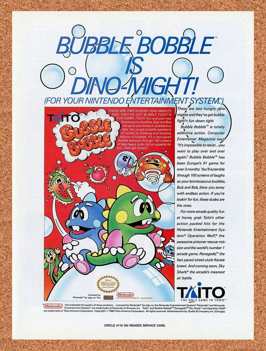 1990 Bubble Bobble NES Original Ad - for just $17.99! 