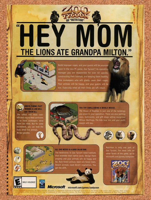 2001 Zoo Tycoon PC Original Ad v1 - for just $17.99! 