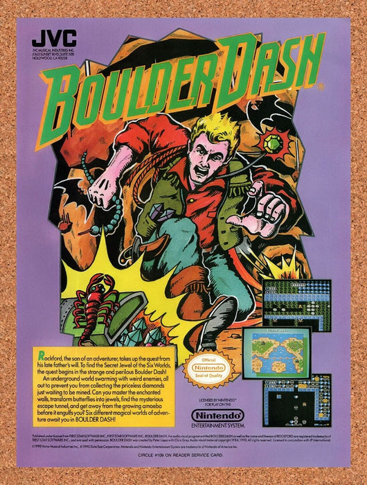 1990 Boulder Dash NES Original Ad v1 - for just $17.99! 