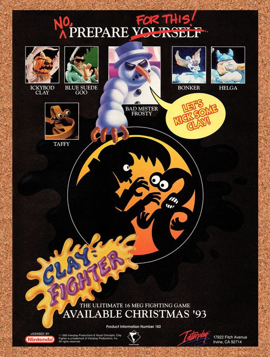 1993 ClayFighter SNES Mortal Kombat Style Original Ad v1 - for just $18.49! 