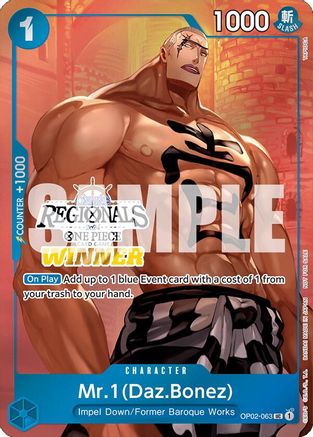 Mr.1 (Daz.Bonez) (Online Regional 2024 Vol. 3) [Winner] (OP02-063) - One Piece Promotion Cards Foil - for just $0! 