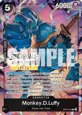 Monkey.D.Luffy (091) (Offline Regional 2024 Vol. 3) [Winner] (OP07-091) - One Piece Promotion Cards Foil - for just $200! 