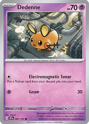 Dedenne 087/191 - SV08 Surging Sparks Reverse Holofoil - for just $0.08! 