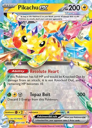 Pikachu ex 057/191 - SV08 Surging Sparks Holofoil - for just $3.13! 