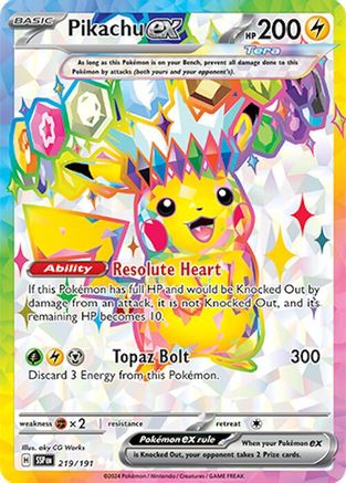 Pikachu ex 219/191 - SV08 Surging Sparks Holofoil - for just $8.48! 