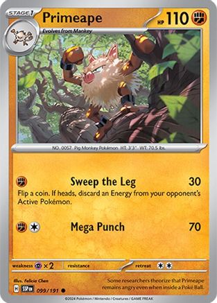 Primeape 099/191 - SV08 Surging Sparks Reverse Holofoil - for just $0.08! 