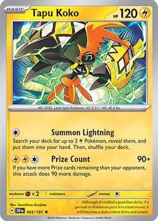 Tapu Koko 65 - SV08 Surging Sparks Holofoil - Just $0.05! Shop now at Retro Gaming of Denver