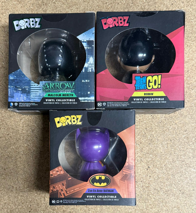 Funko Dorbz DC Arrow Malcolm Merlyn, Robin & Zur-En-arrh Batman Exclusive Lot Of 3 - for just $15! 