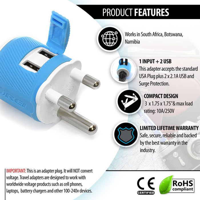 South Africa, Botswana Travel Adapter - 3 in 1 - 2 USB - Type M - Compact Design (U2U-10L) - Just $14.99! Shop now at Retro Gaming of Denver