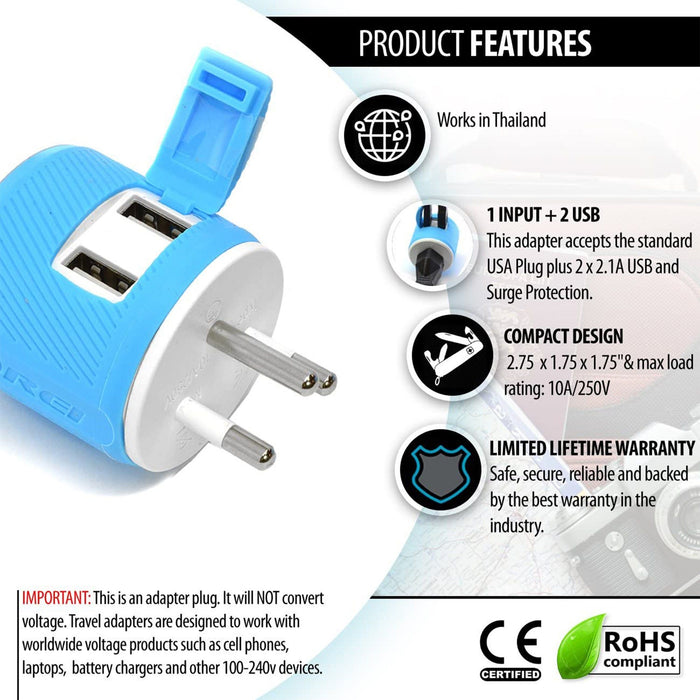 Thailand Travel Adapter - 3 in 1 - 2 USB - Type O - Compact Design (U2U-18) - Just $13.99! Shop now at Retro Gaming of Denver