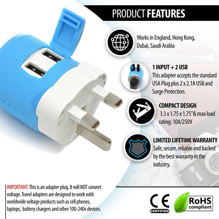 UK, Ireland Travel Adapter - 3 in 1 - 2 USB - Type G - Compact Design (U2U-7) - Just $13.99! Shop now at Retro Gaming of Denver