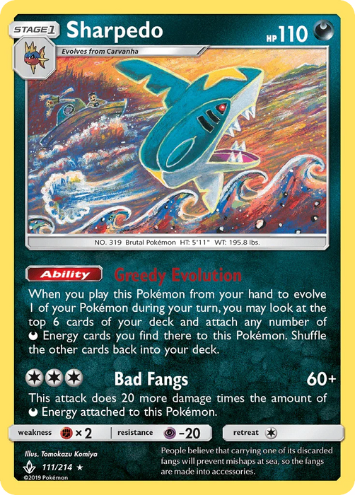 Sharpedo (111/214) [Sun & Moon: Unbroken Bonds] - for just $0.30! 