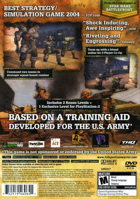 Full Spectrum Warrior – PlayStation 2 (PS2) - for just $0! 