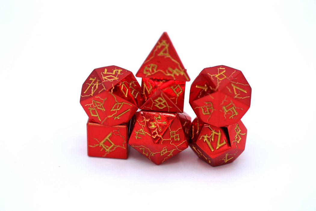 Red Chrome with Gold Solid Metal Barbarian Dice Set - for just $39.99! 