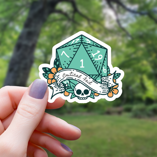 Critical Fail Skull D20 Dice Sticker - 3" - for just $3.50! 