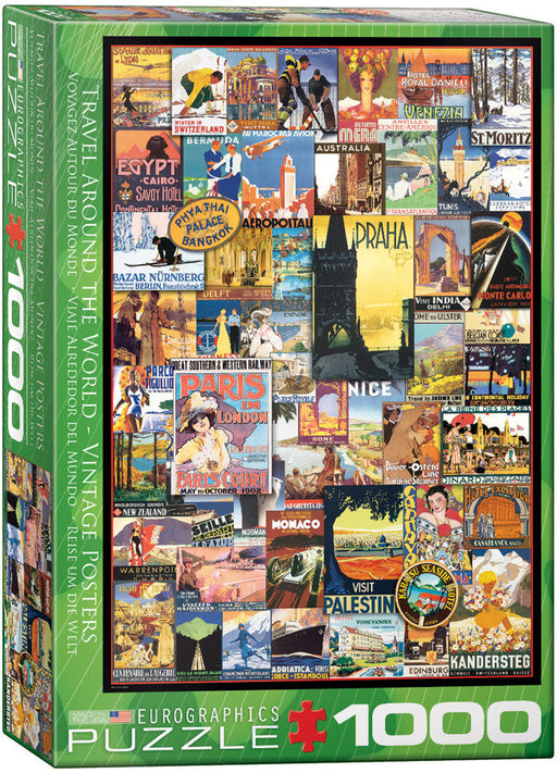 Puzzle: Vintage Art Collages - Travel Around the World Vintage Posters - for just $19.99! 