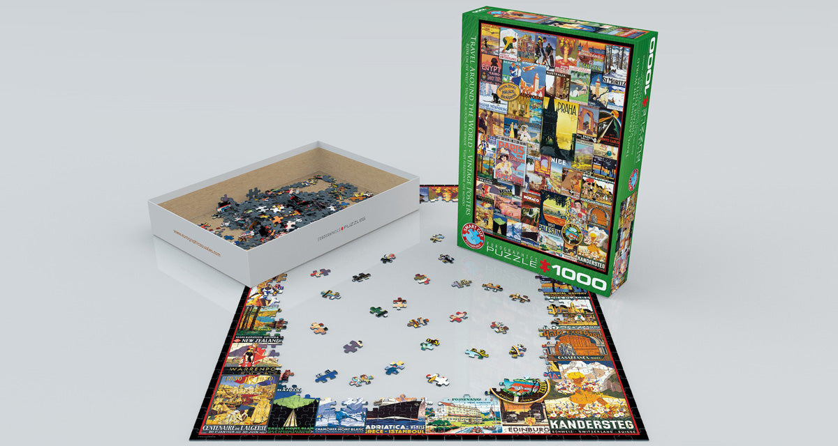 Puzzle: Vintage Art Collages - Travel Around the World Vintage Posters - for just $19.99! 