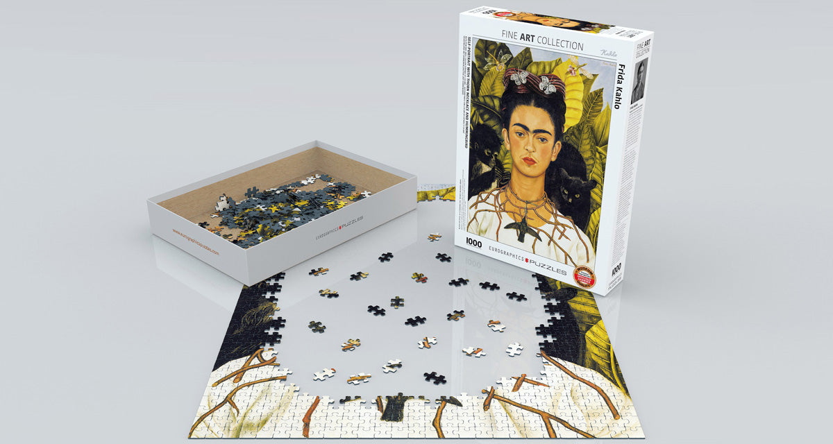 Puzzle: Fine Art Masterpieces - Self-Portrait with Thorn Necklace and Hummingbird by Frida Kahlo - for just $19.99! 