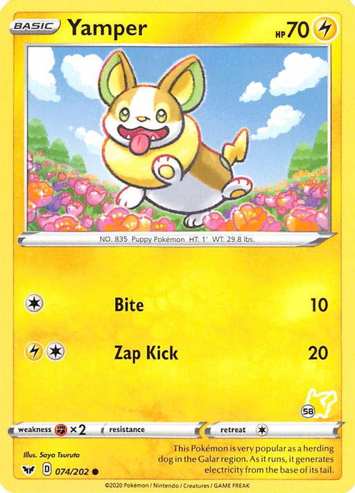 Yamper (074/202) (Pikachu Stamp #58) [Battle Academy 2022] - Just $0.05! Shop now at Retro Gaming of Denver