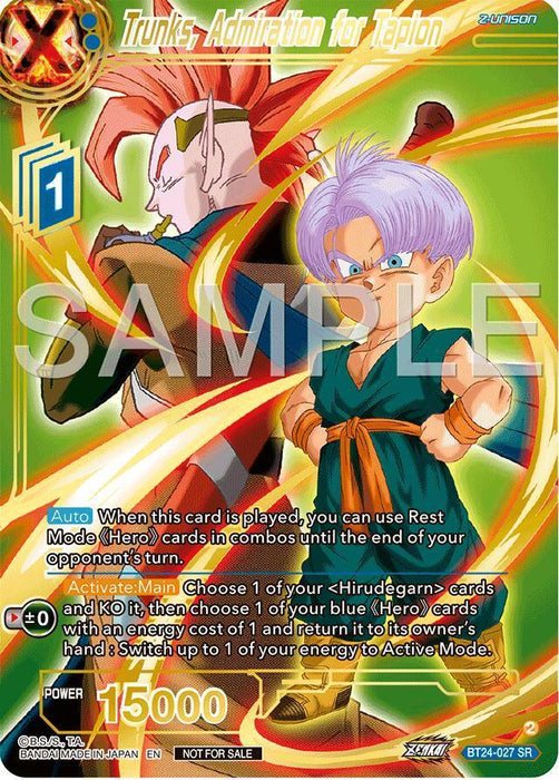 Trunks, Admiration for Tapion (Championship 2024 Finals Zenkai Pack) (Gold Stamped) (BT24-027) [Tournament Promotion Cards] - for just $5.70! 