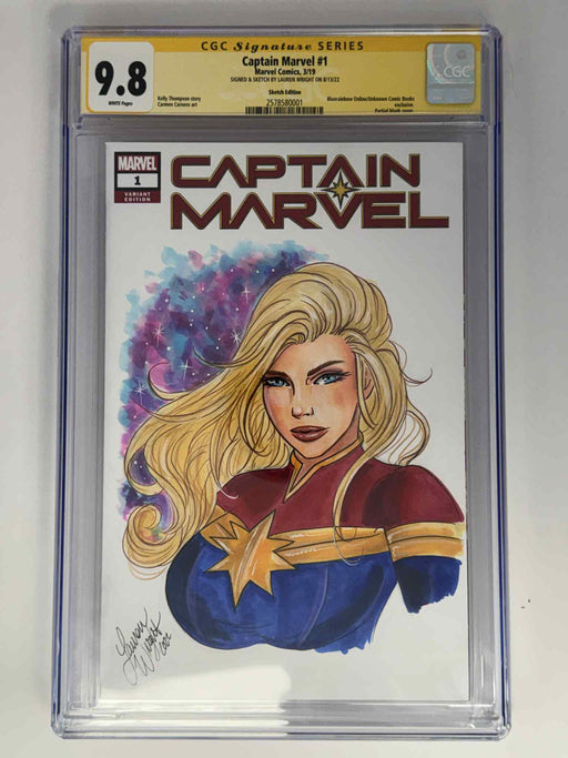 [Signed & Sketch by Lauren Wright] Captain Marvel #1 CGC 9.8 Yellow Label Exclusive Sketch Var - for just $150! 