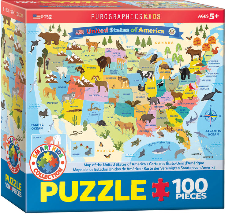 Puzzle: Educational Charts for Kids - Illustrated Map of the United States of America - for just $10.99! 