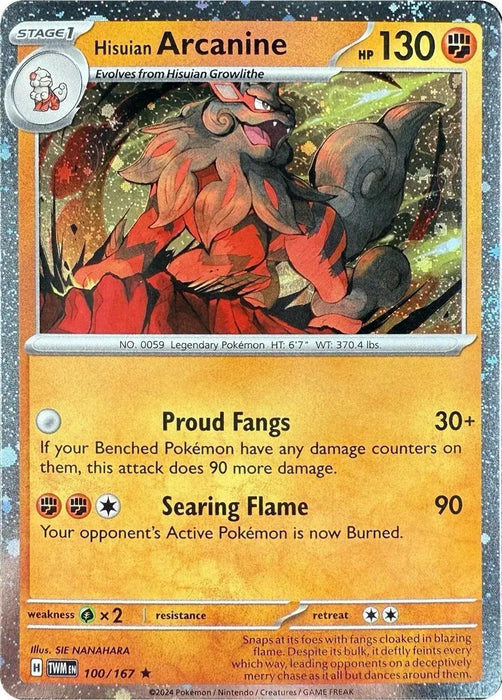 Hisuian Arcanine (100/167) (Cosmos Holo) [Scarlet & Violet: Twilight Masquerade] - for just $1.35! 