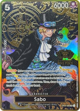 Sabo (One Piece Japanese Version 2nd Anniversary Set) (OP04-083) - One Piece Promotion Cards Foil - for just $28.10! 