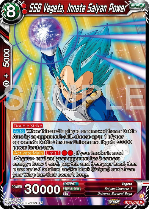 SSB Vegeta, Innate Saiyan Power (BT27-020) [History of Z] - for just $0.20! 