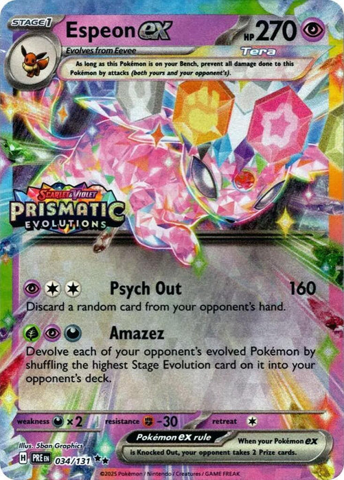 Espeon ex (034/131) (Prismatic Evolutions Stamp) [Scarlet & Violet: Prismatic Evolutions] - for just $3.50! 