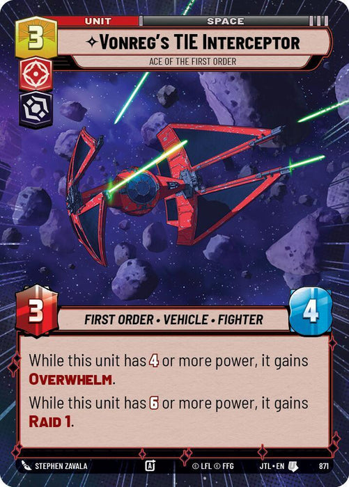Vonreg's TIE Interceptor - Ace of the First Order (Hyperspace Foil) (871) [Jump to Lightspeed] - for just $0.40! 