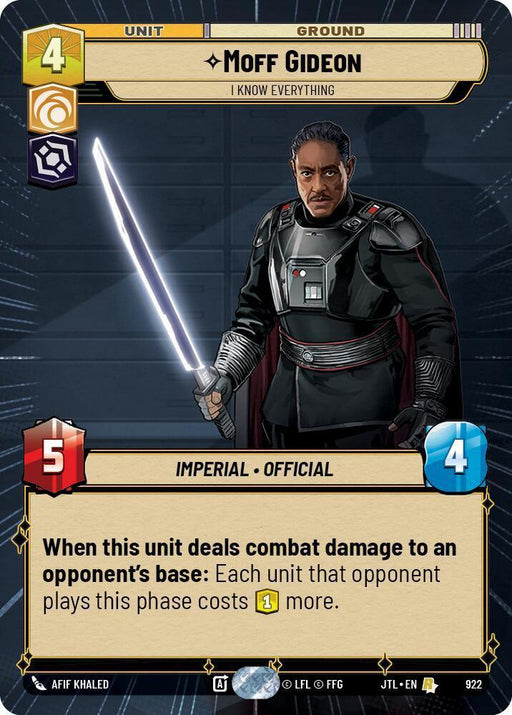Moff Gideon - I Know Everything (Hyperspace Foil) (922) [Jump to Lightspeed] - for just $0.55! 