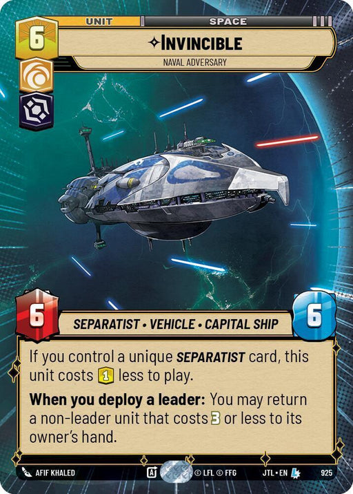 Invincible - Naval Adversary (Hyperspace Foil) (925) [Jump to Lightspeed] - for just $0.70! 