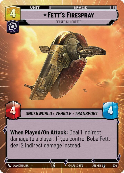 Fett's Firespray - Feared Silhouette (Hyperspace Foil) (974) [Jump to Lightspeed] - for just $1.10! 