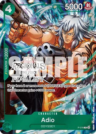 Adio (Regional Finalist Card Set 2025 Vol.1) (P-078) - One Piece Promotion Cards Foil - for just $9.38! 