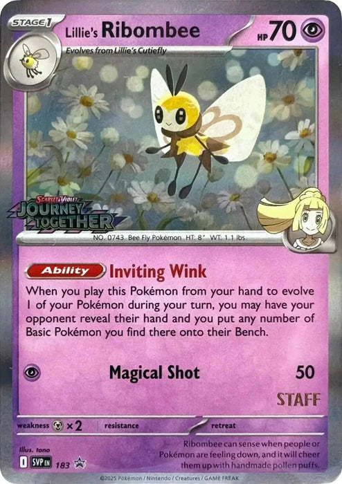 Lillie's Ribombee (183) (Prerelease Staff) [Scarlet & Violet: Black Star Promos] - for just $10.25! 