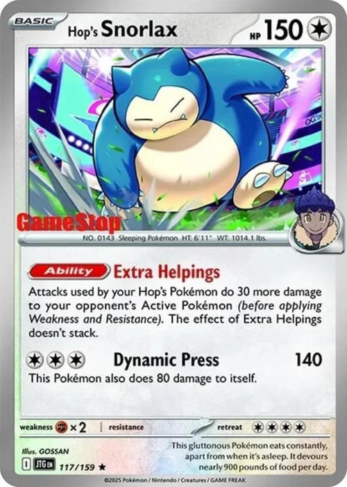 Hop's Snorlax (117/159) (GameStop) (Cosmos Holo) [Scarlet & Violet: Journey Together] - for just $11.70! 