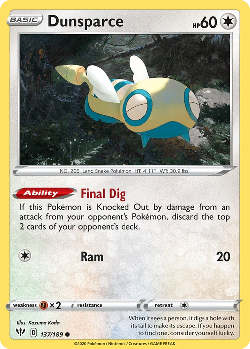 Dunsparce (137/189) [Sword & Shield: Darkness Ablaze] - for just $0.10! 