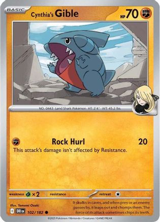 Cynthia's Gible 102 - SV10 Destined Rivals Reverse Holofoil - for just $0.34! 