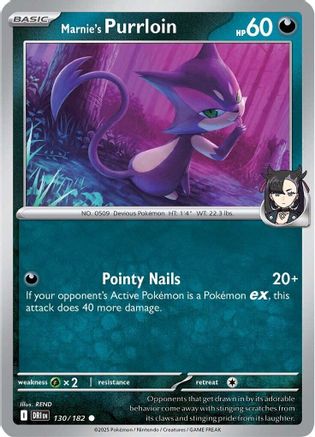 Marnie's Purrloin 130 - SV10 Destined Rivals Reverse Holofoil - for just $0.15! 