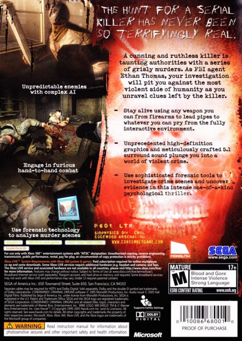 Condemned: Criminal Origins [Platinum Hits] – Xbox 360 (X360) - for just $0! 