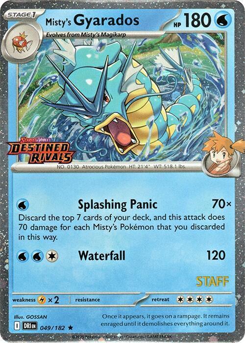 Misty's Gyarados (049/182) (Prerelease Staff) [Scarlet & Violet: Destined Rivals] - for just $49.65! 