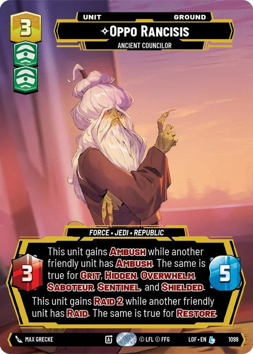 Oppo Rancisis (1099) - Ancient Councilor (Prestige Foil) (1099) [Legends of the Force] - for just $1.45! 