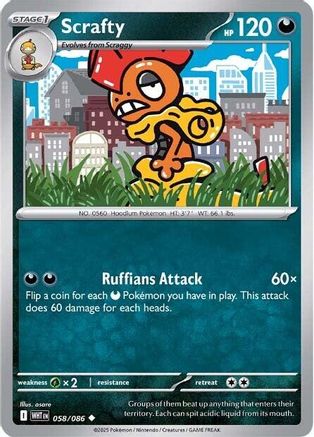 Scrafty 058/086 - SV White Flare Reverse Holofoil - for just $0.13! 